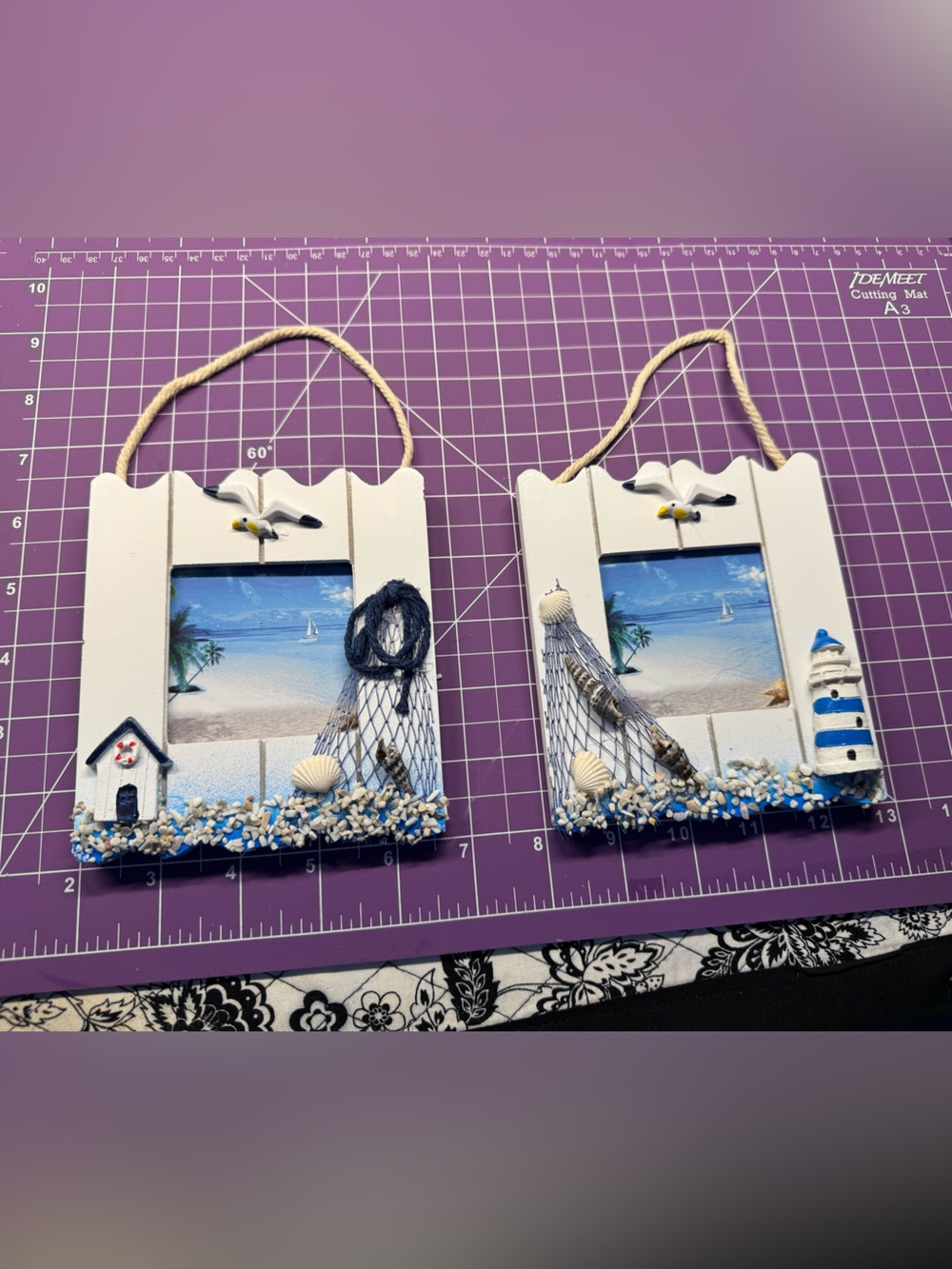 Set of 2 Nautical Rope uHanging Photo Frames - White & Blue
